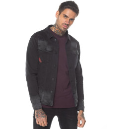 Distressed Denim Jacket Skinny Fit - Washed Black